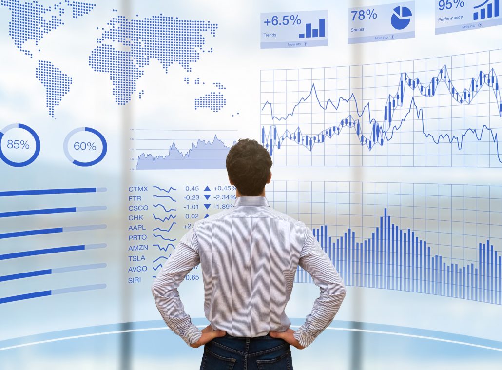 Person using futuristic HUD interface, KPI and BI, technology, data Banche dati